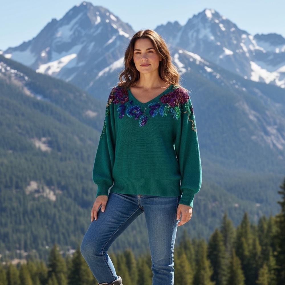 Vintage SML Sport Teal V-Neck Sweater. Size Medium